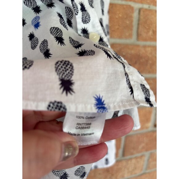 J. Crew Pineapple Print Button-Down Shirt Womens  Cotton White & Blue - Picture 8 of 11
